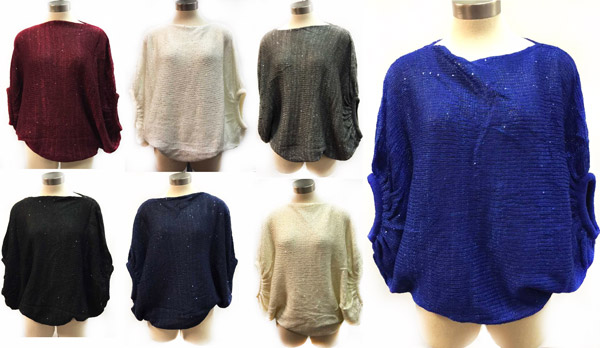 Wholesale Knitted Poncho Solid Color with Sequins Assorted