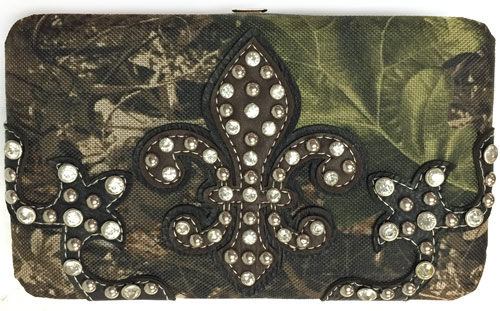 Wholesale Rhinestone Fleur de lis Camo WALLET Black/Brown