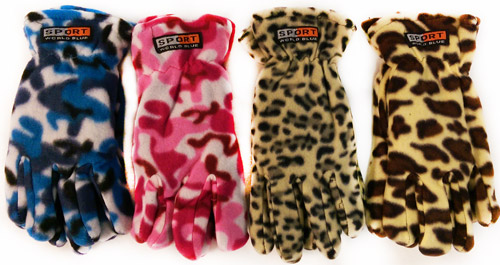 Wholesale Fleece Camo Leopard Print Winter GLOVES Assorted