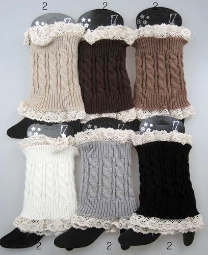 Wholesale Cable Knitted Lace Trim BOOT Toppers Leg Warmers Ast