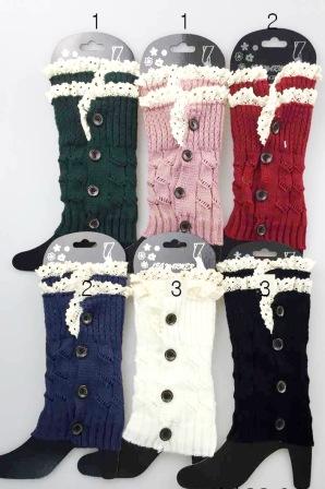 Wholesale Short BOOT Topper Leg Warmer with Lace Trim and Buttons