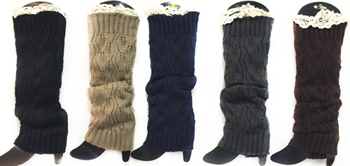 Wholesale Knitted Long BOOT Topper Leg Warmer with Lace Trim