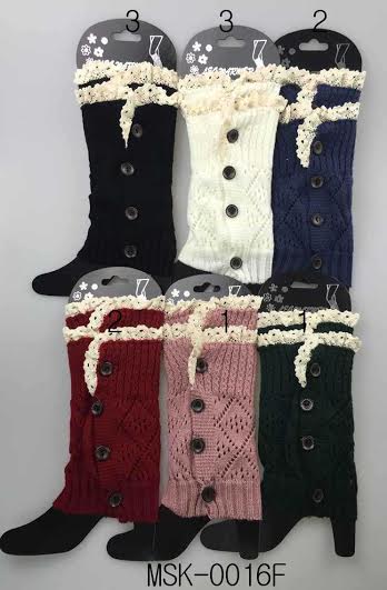 Wholesale Knitted BOOT Topper Double Lace Top with buttons