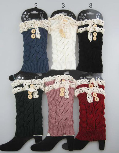Wholesale Short BOOT Topper Leg Warmer with Lace Trim and Buttons