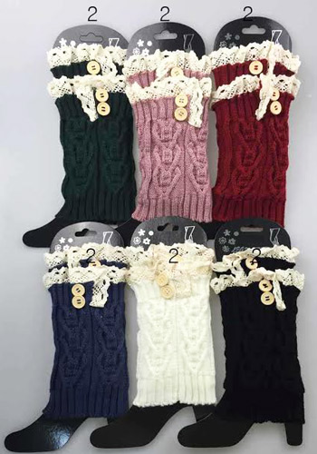 Wholesale Short BOOT Topper Leg Warmer with Lace Trim and Buttons