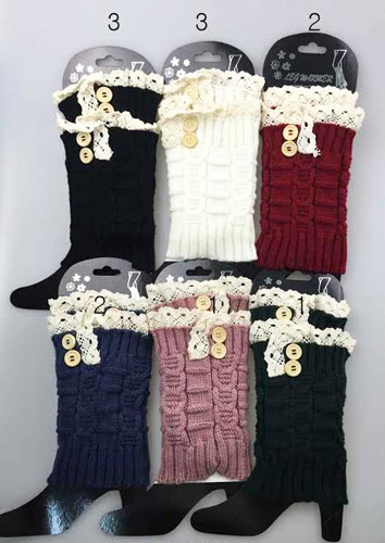 Wholesale Short BOOT Topper Leg Warmer with Lace Trim and Buttons