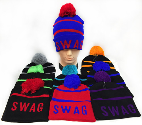 Wholesale Knitted Pompom Unisex Swag HATS Assorted