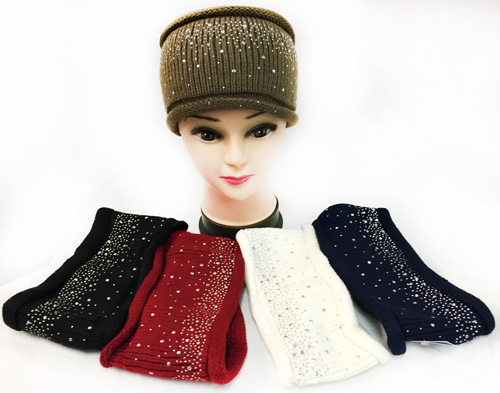 Wholesale Knitted Solid Color HEADBAND with Rhinestones Assorted