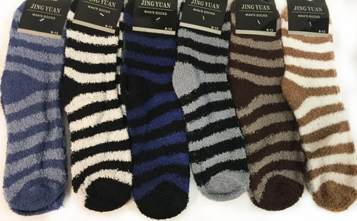 Wholesale Man Fuzzy SOCKS with Stripes Assorted