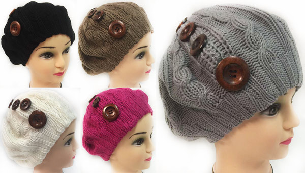 Wholesale Knitted Lady's Winter HATs with Buttons Assorted