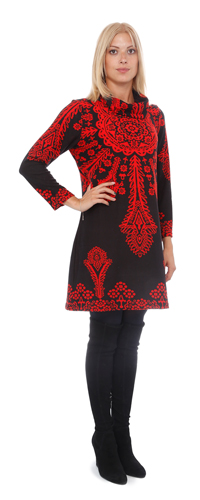 Wholesale Lady's Sweater Dress Long Red on Black Plus Size