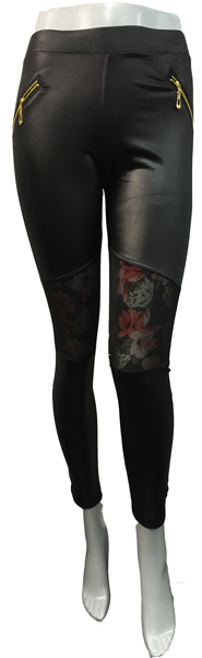 Wholesale Faux LEATHER Legging with Pockets and Zippers Flower