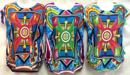 Wholesale Rhinestone Multicolor Geometric Design SHIRTs/Tops