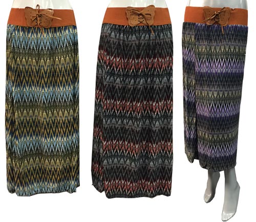 Wholesale Long Multicolor Tie Waist Chevron SKIRTs