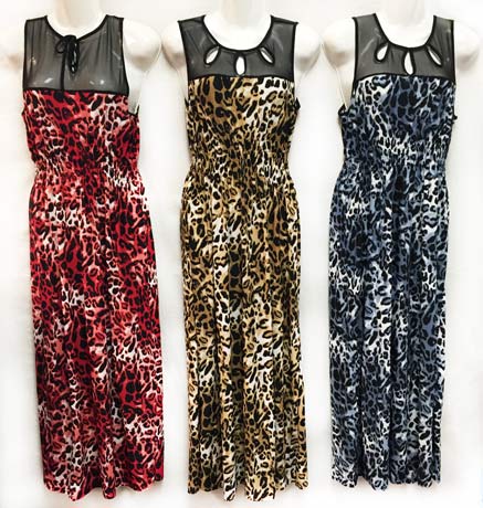 Wholesale Lace Top Leopard Printed Long Dresses