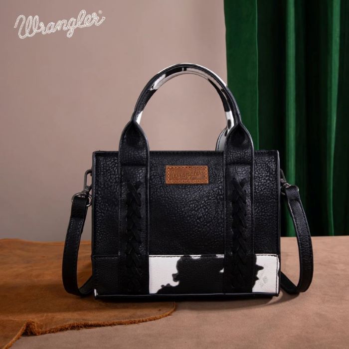 Wrangler Cow Print Mini Tote/Crossbody - BLACK