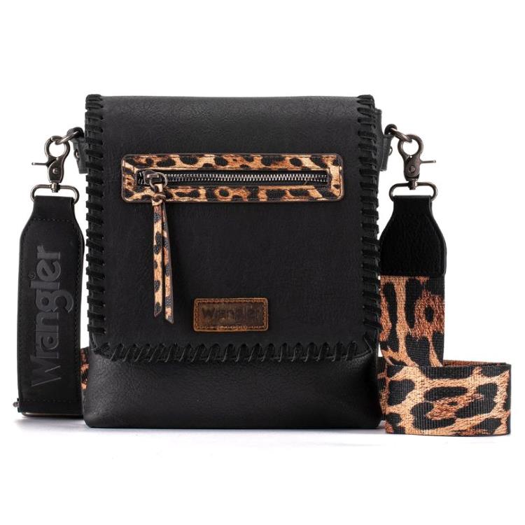 Wrangler Whipstitch Leopard Print Crossbody - BLACK