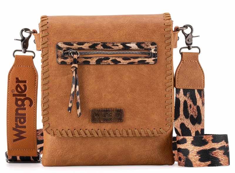 Wrangler Whipstitch Leopard Print Crossbody - BROWN