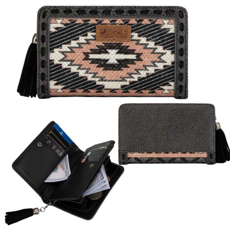 Montana West Tooled Aztec Denim Bi-Fold WALLET