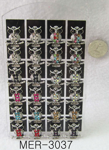 Wholesale Rhinestone Owl Earring Assorted Colors