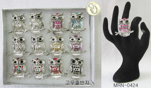 Wholesale Rhinestone Owl on a Branch Ring Assorted Colors