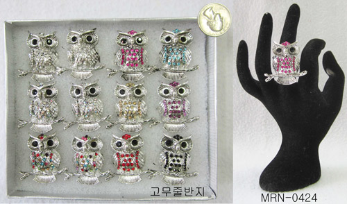 Wholesale Rhinestone Owl on a Branch RING Assorted Colors