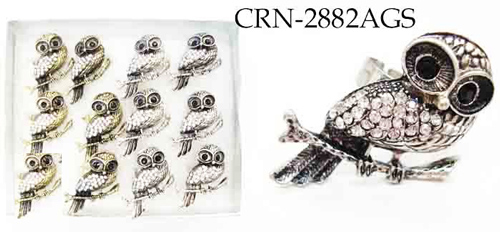 Wholesale Rings Single Owl on a Branch with Rhinestone