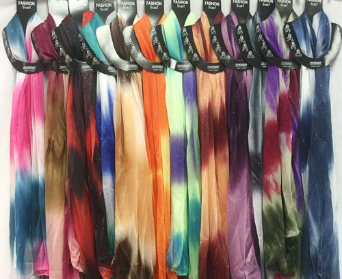 Wholesale Light Weight SCARVES Tie Dye Pattern with Sparkles