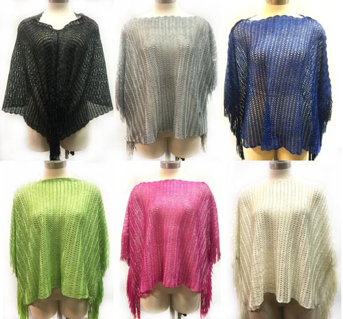 Wholesale Solid Color Knitted PONCHO Shoulder Fringe