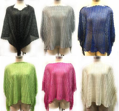 Wholesale Solid Color Knitted Poncho Shoulder Fringe