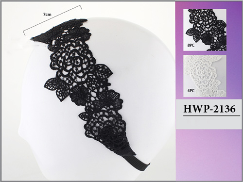 Wholesale Black & White Rose Design Lace Head Wrap