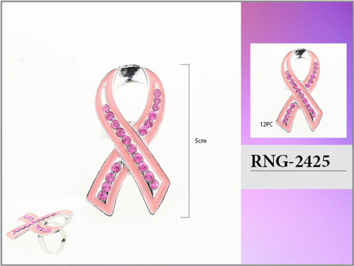 Wholesale Breast Cancer Pink Ribbon Rhinestone RING