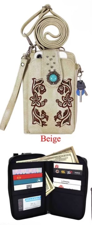 Wholesale Flower Design Studded Rhinestone Phone WALLET Beige
