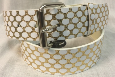 Wholesale GOLD Belt, white spot PU Fashion belt