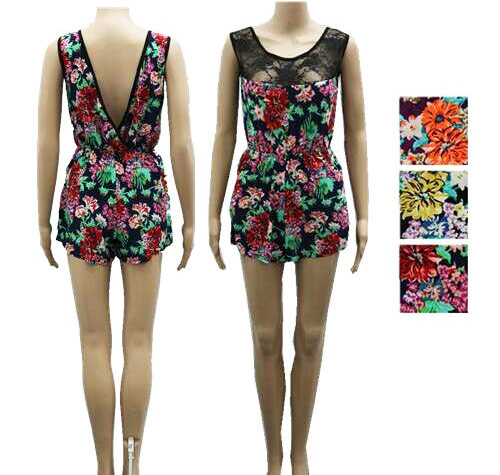 Wholesale Floral Print with Lace Dress Pants Assorted Colors