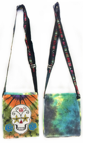 Wholesale Nepal Small Sling Bags with Flower Skull TIE Dye Color