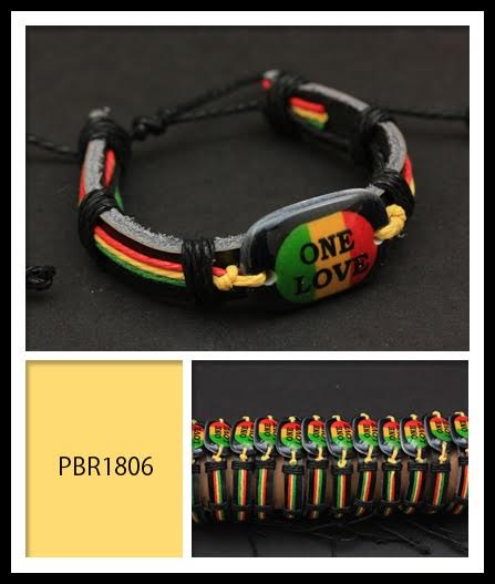 wholesale Faux LEATHER bracelet Rasta color ''ONE LOVE''