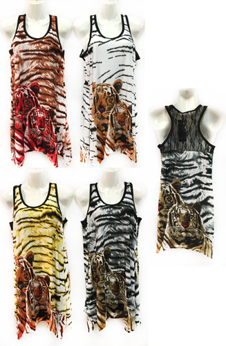 Wholesale Rhinestone Twin Tiger Print Tank Top with Lace Back