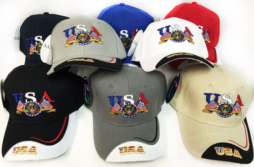 Wholesale Adjustable Baseball Hat USA with FLAG and Seal Assorted