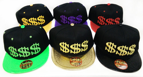Wholesale Snap Back Flat Bill $$$ Triple DOLLAR Sign Assorted