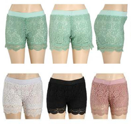 Wholesale Crochet Shorts with Lacey Fringe Assorted Colors