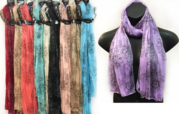 Wholesale Light Weight Scarves Larger Size Black FLOWER Print