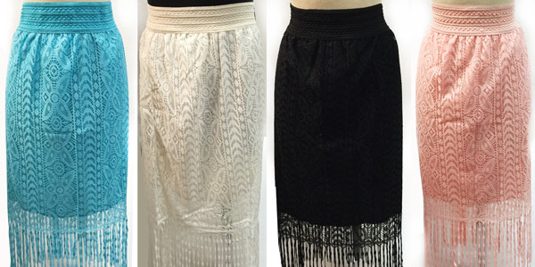 Wholesale Solid Color Lace Skirt with Fringes Assorted Colors