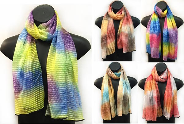 Wholesale Sectional SCARVES with Multicolor Tie Dye Print