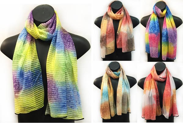 Wholesale Sectional Scarves with Multicolor TIE DYE Print