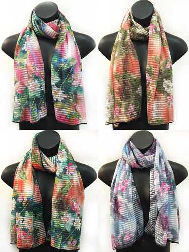 Wholesale Sectional SCARVES with Multicolor Lotus Flower Print