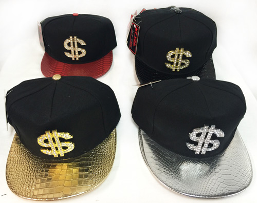 Wholesale Snap Back Flat Bill 3D DOLLAR Sign Assorted Colors