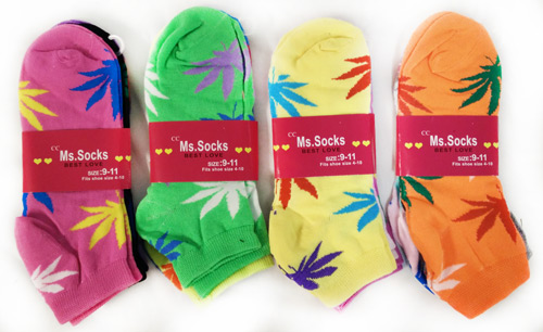Wholesale Women SOCKS with Marijuana Leaves Assorted Colors