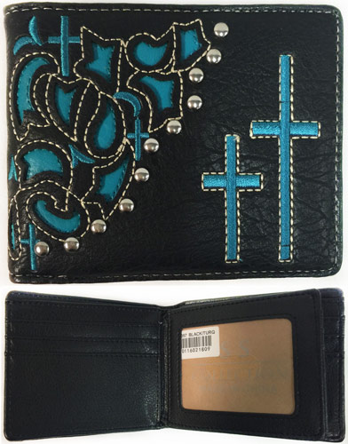 Wholesale Men WALLET with Double Cross Black and Blue