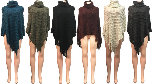 Wholesale Winter Knitted PONCHO with Raised Square Pattern